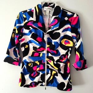Joseph Ribkoff Jacket Size 10 Vintage Artsy VIbrant 80's Colors Y2K Zebra Bright